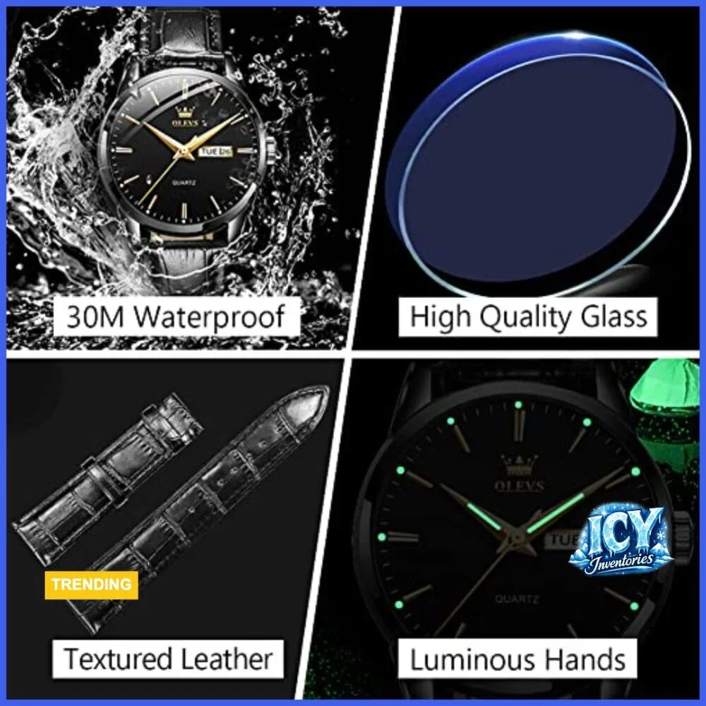 Stainless Steel Analog Quartz Watch with Day Date Luminous Hands
